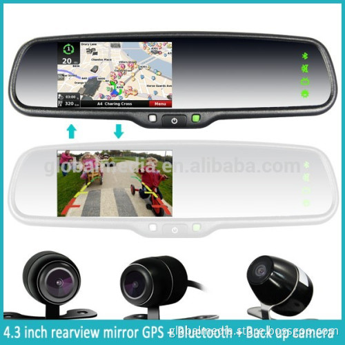 4.3 inch display screen OEM bracket GPS navigator rearview mirror with bluetooth calling